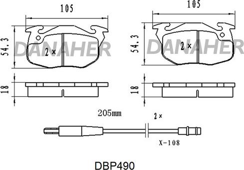 Danaher DBP490 - Тормозные колодки, дисковые, комплект autodnr.net