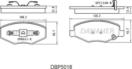 Danaher DBP5018 - Гальмівні колодки, дискові гальма autocars.com.ua