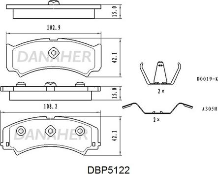 Danaher DBP5122 - Гальмівні колодки, дискові гальма autocars.com.ua