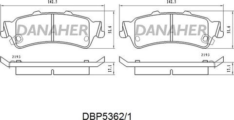 Danaher DBP5362/1 - Гальмівні колодки, дискові гальма autocars.com.ua