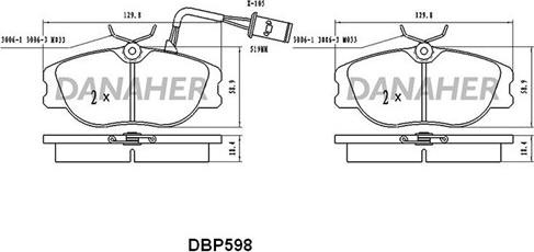 Danaher DBP598 - Гальмівні колодки, дискові гальма autocars.com.ua