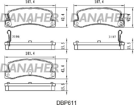 Danaher DBP611 - Тормозные колодки, дисковые, комплект autodnr.net
