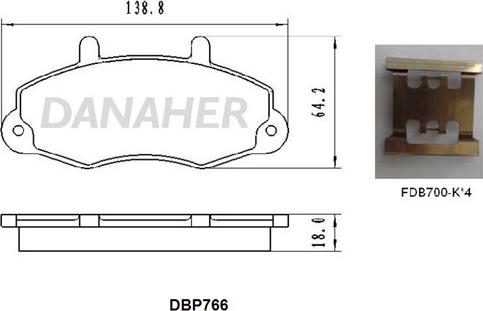 Danaher DBP766 - Гальмівні колодки, дискові гальма autocars.com.ua