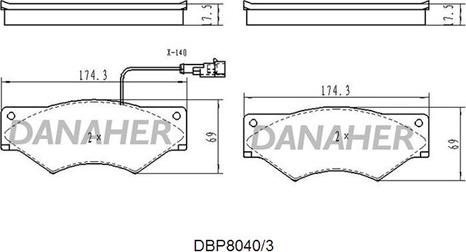 Danaher DBP8040/3 - Гальмівні колодки, дискові гальма autocars.com.ua