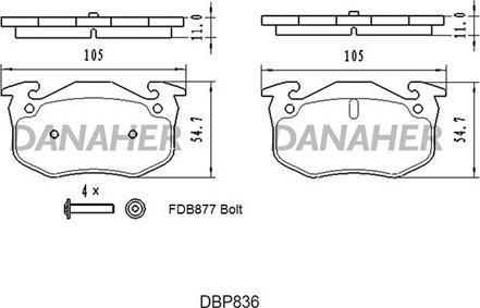 Danaher DBP836 - Гальмівні колодки, дискові гальма autocars.com.ua