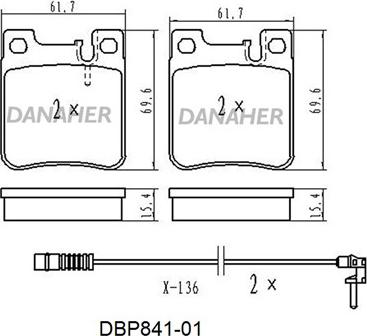 Danaher DBP841-01 - Тормозные колодки, дисковые, комплект autodnr.net