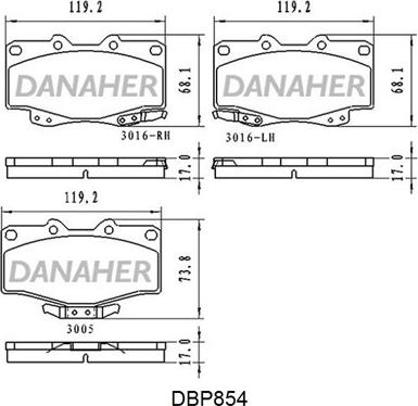 Danaher DBP854 - Гальмівні колодки, дискові гальма autocars.com.ua