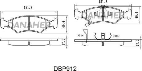 Danaher DBP912 - Гальмівні колодки, дискові гальма autocars.com.ua