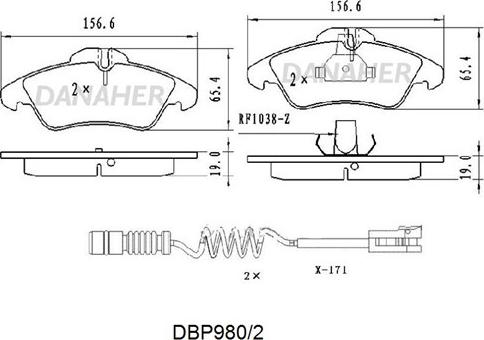 Danaher DBP980/2 - Гальмівні колодки, дискові гальма autocars.com.ua