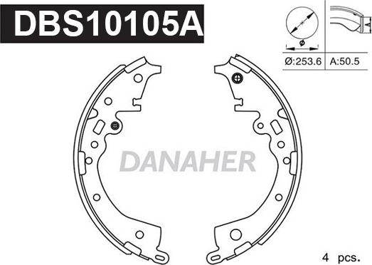 Danaher DBS10105A - Комплект гальм, барабанний механізм autocars.com.ua