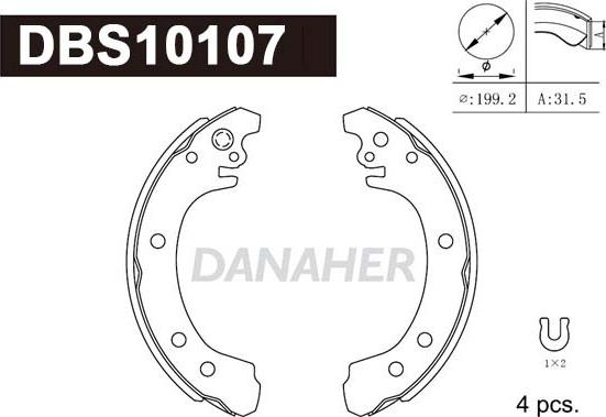 Danaher DBS10107 - Комплект гальм, барабанний механізм autocars.com.ua