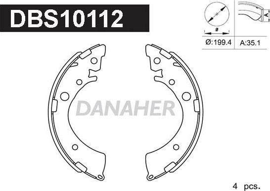 Danaher DBS10112 - Комплект гальм, барабанний механізм autocars.com.ua