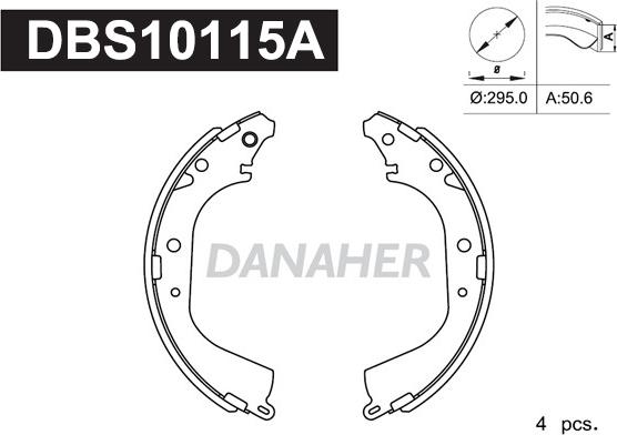 Danaher DBS10115A - Комплект гальм, барабанний механізм autocars.com.ua