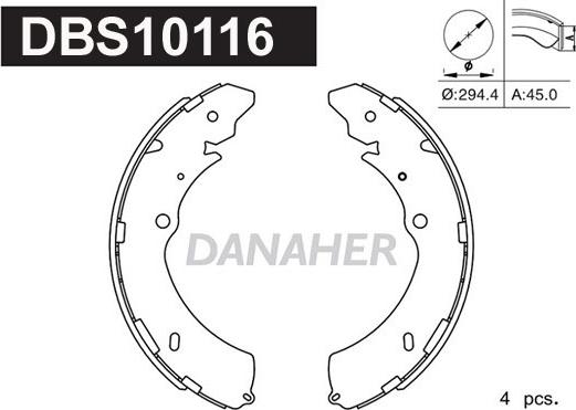 Danaher DBS10116 - Комплект гальм, барабанний механізм autocars.com.ua