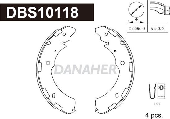 Danaher DBS10118 - Комплект гальм, барабанний механізм autocars.com.ua