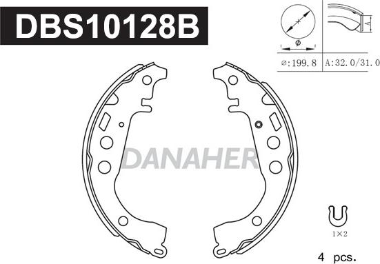 Danaher DBS10128B - Комплект гальм, барабанний механізм autocars.com.ua