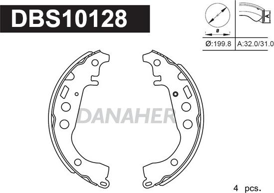 Danaher DBS10128 - Комплект гальм, барабанний механізм autocars.com.ua