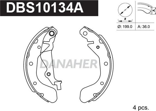 Danaher DBS10134A - Комплект гальм, барабанний механізм autocars.com.ua