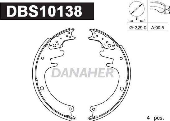 Danaher DBS10138 - Комплект гальм, барабанний механізм autocars.com.ua