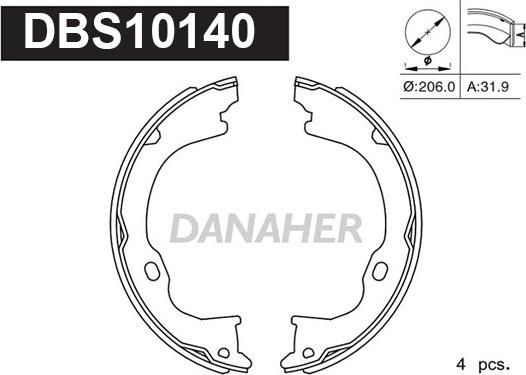 Danaher DBS10140 - Комплект гальм, ручник, парковка autocars.com.ua