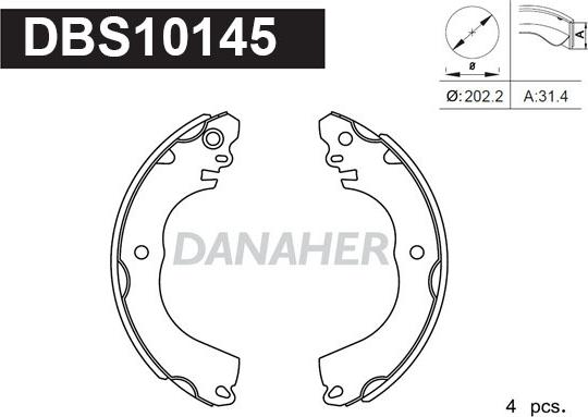 Danaher DBS10145 - Комплект гальм, барабанний механізм autocars.com.ua