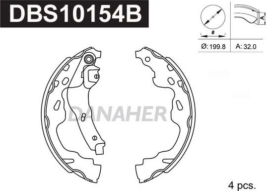 Danaher DBS10154B - Комплект гальм, барабанний механізм autocars.com.ua