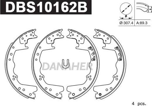 Danaher DBS10162B - Комплект гальм, барабанний механізм autocars.com.ua