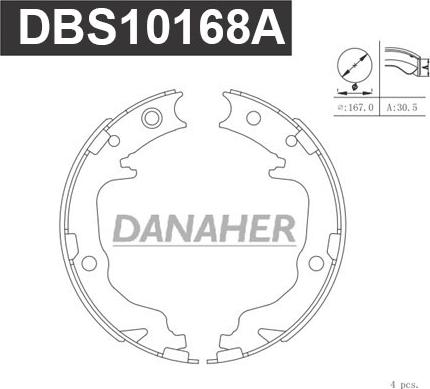 Danaher DBS10168A - Комплект гальм, ручник, парковка autocars.com.ua