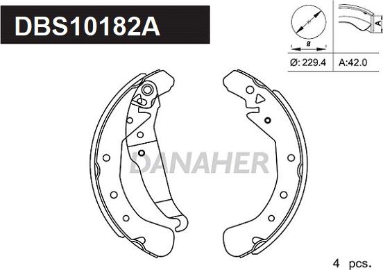 Danaher DBS10182A - Комплект гальм, барабанний механізм autocars.com.ua