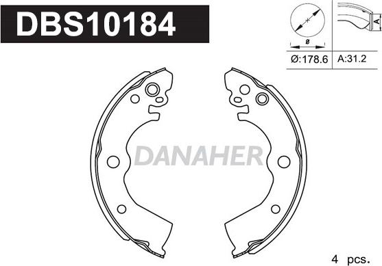 Danaher DBS10184 - Комплект гальм, барабанний механізм autocars.com.ua