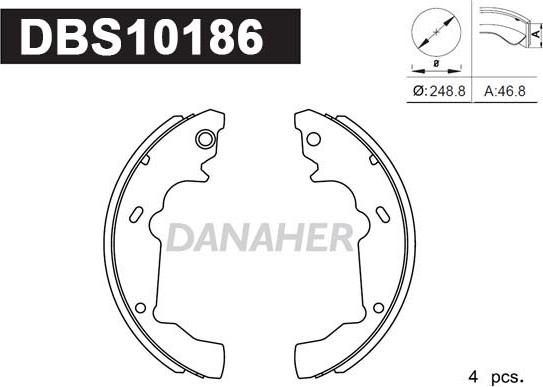 Danaher DBS10186 - Комплект гальм, барабанний механізм autocars.com.ua