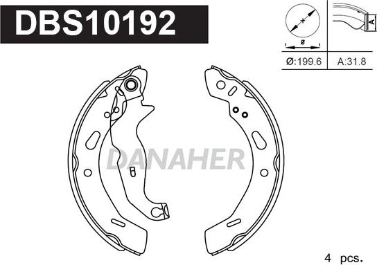 Danaher DBS10192 - Комплект гальм, барабанний механізм autocars.com.ua