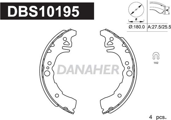 Danaher DBS10195 - Комплект гальм, барабанний механізм autocars.com.ua