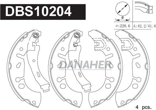 Danaher DBS10204 - Комплект гальм, барабанний механізм autocars.com.ua