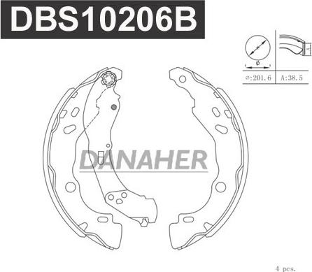 Danaher DBS10206B - Комплект гальм, барабанний механізм autocars.com.ua