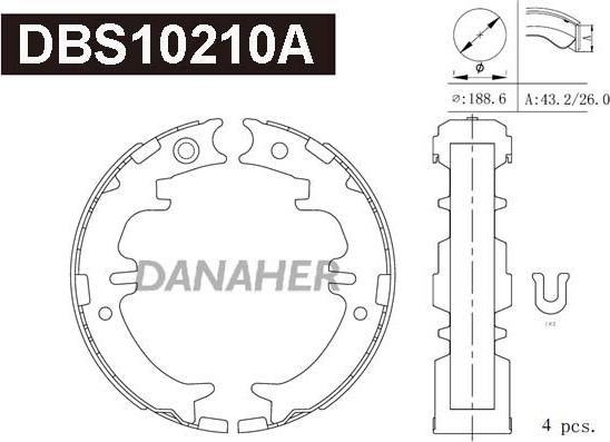 Danaher DBS10210A - Комплект гальм, ручник, парковка autocars.com.ua