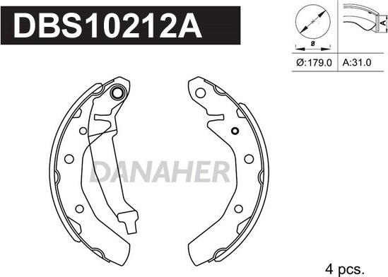 Danaher DBS10212A - Комплект гальм, барабанний механізм autocars.com.ua