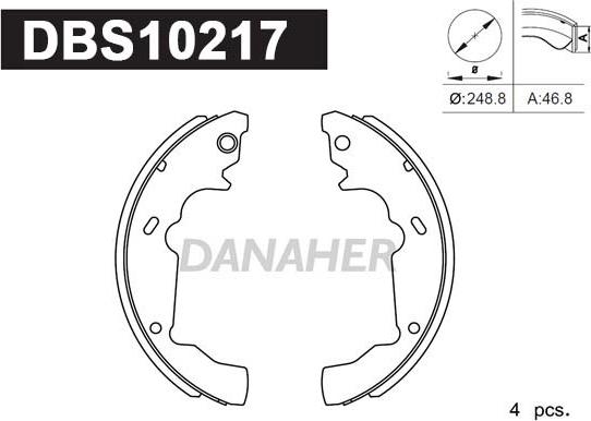 Danaher DBS10217 - Комплект гальм, барабанний механізм autocars.com.ua