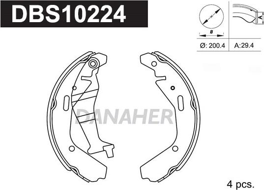 Danaher DBS10224 - Комплект гальм, барабанний механізм autocars.com.ua