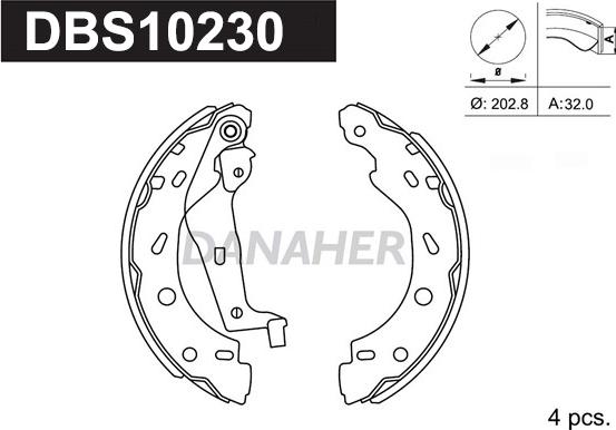 Danaher DBS10230 - Комплект гальм, барабанний механізм autocars.com.ua