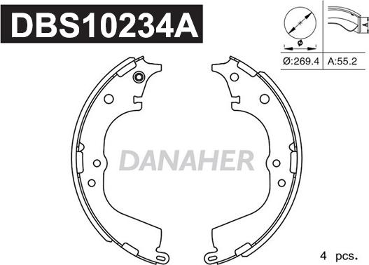 Danaher DBS10234A - Комплект гальм, барабанний механізм autocars.com.ua