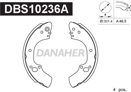 Danaher DBS10236A - Комплект гальм, барабанний механізм autocars.com.ua