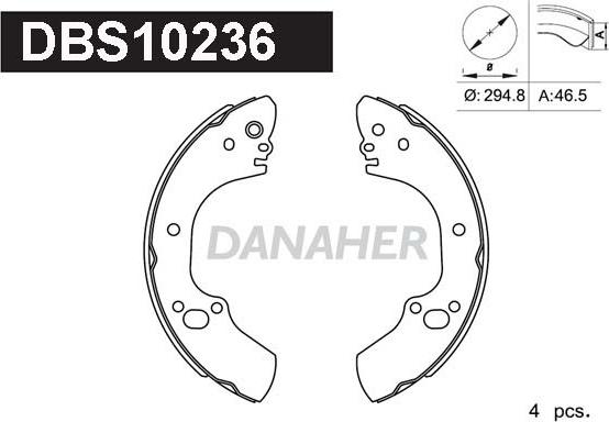 Danaher DBS10236 - Комплект гальм, барабанний механізм autocars.com.ua
