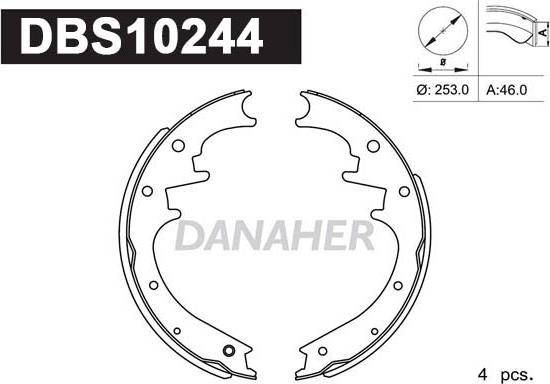 Danaher DBS10244 - Комплект гальм, барабанний механізм autocars.com.ua