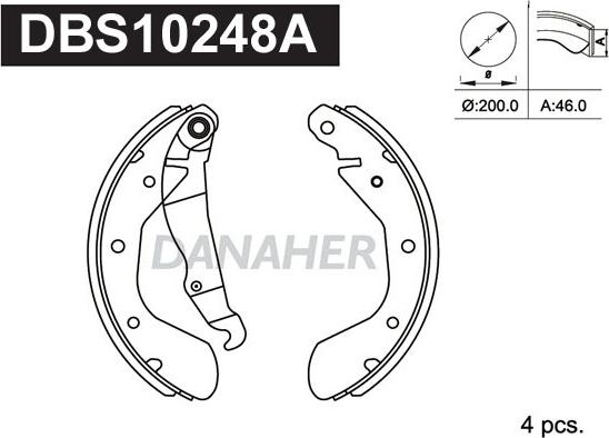 Danaher DBS10248A - Комплект гальм, барабанний механізм autocars.com.ua