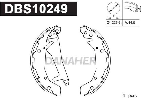 Danaher DBS10249 - Комплект гальм, барабанний механізм autocars.com.ua