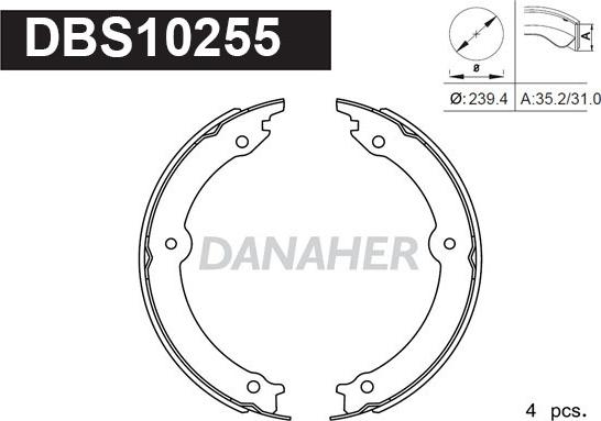 Danaher DBS10255 - Комплект гальм, ручник, парковка autocars.com.ua