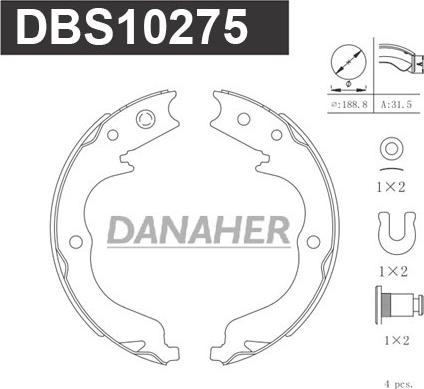 Danaher DBS10275 - Комплект гальм, ручник, парковка autocars.com.ua