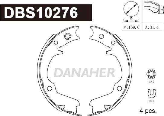 Danaher DBS10276 - Комплект гальм, ручник, парковка autocars.com.ua