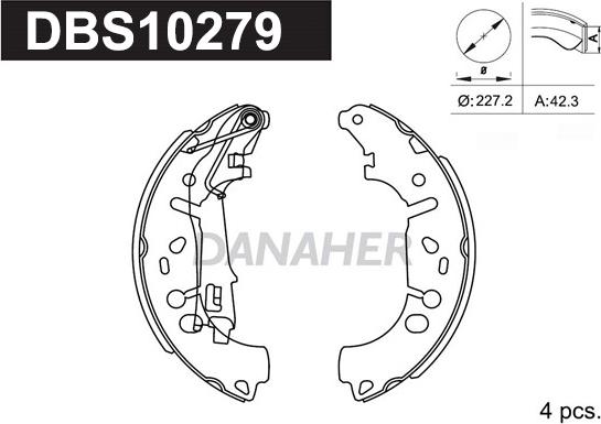 Danaher DBS10279 - Комплект гальм, барабанний механізм autocars.com.ua